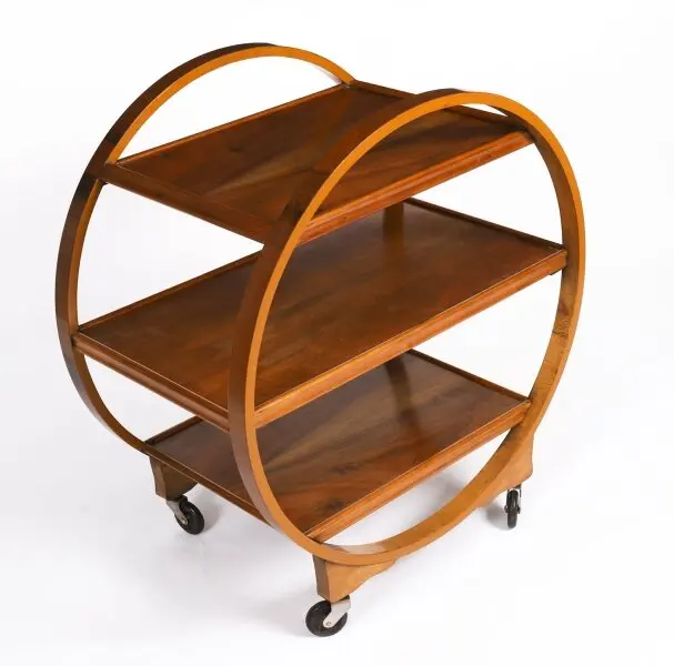 Antique Art Deco Figured Walnut Serving Trolley c.1920 20th C