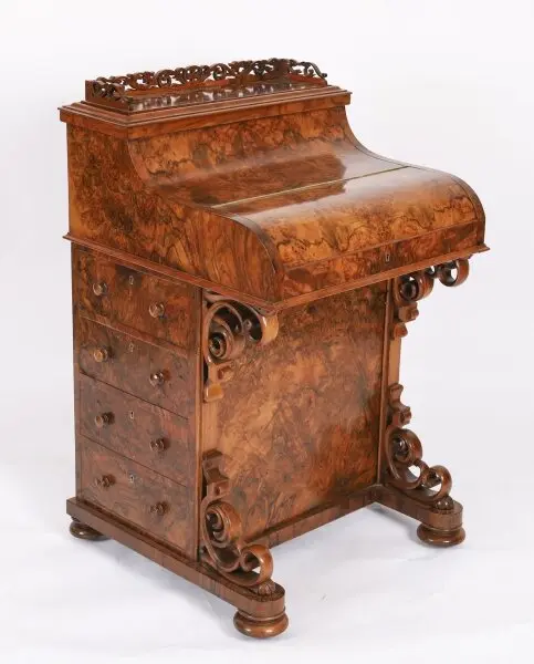 Antique Victorian Burr Walnut Pop Up Davenport Desk C1860 19th C