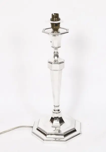Antique George V Art Deco Sterling Silver Column Table Lamp Dated 1927