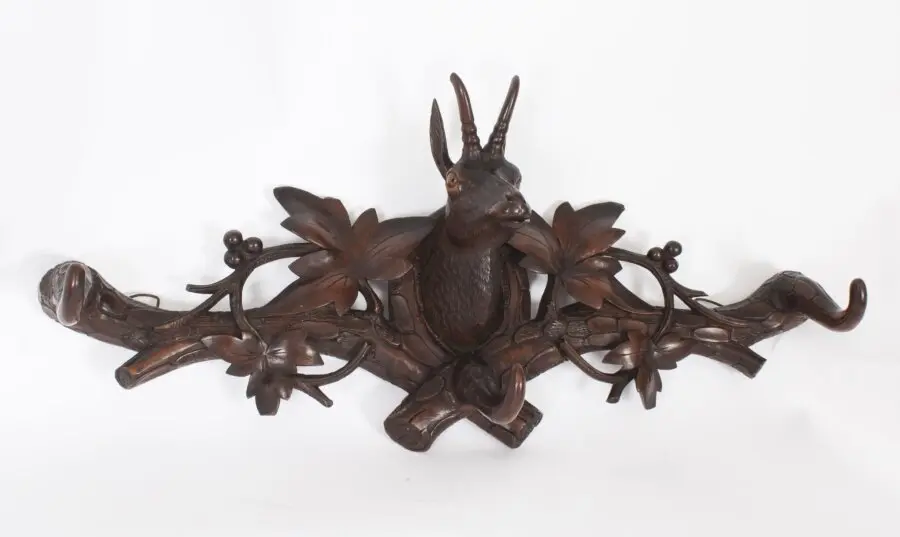 Antique Hand Carved Black Forest Chamois Goat's Head Hat & Coat Rack 19th C