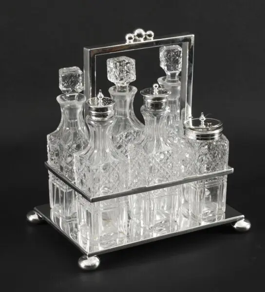 Antique Victorian Silver Plated 6 Bottle Cruet Set Wade Wingfield
