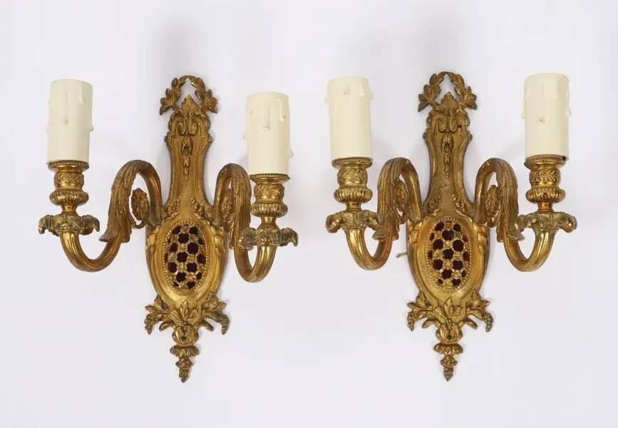 Antique Pair French Gilt BronzeOrmolu Wall Lights Appliques 19th century