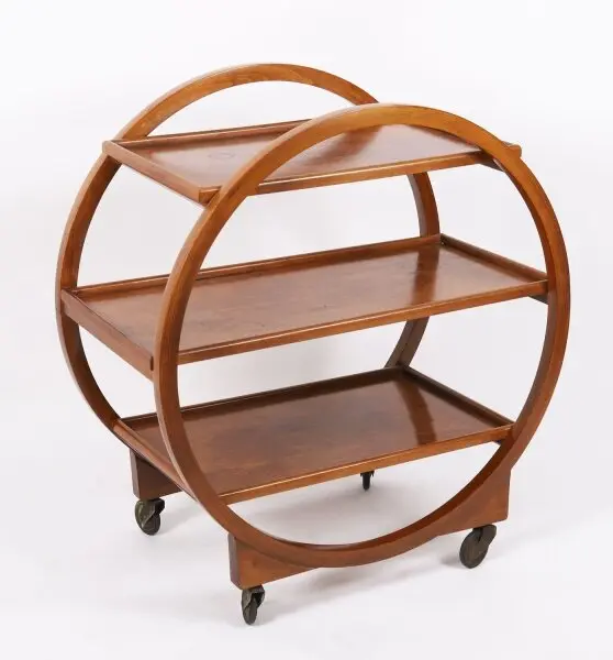 Antique Art Deco Figured Walnut Serving Trolley c.1920 20th C