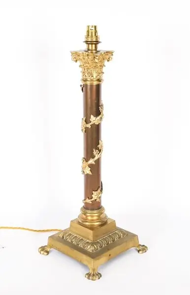 Antique Victorian Corinthian Column OrmoluTable Lamp 19th C