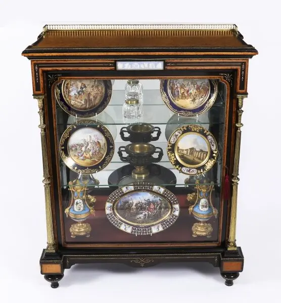 Antique Victorian Amboyna & Ebonised Pier Display Cabinet 19th C