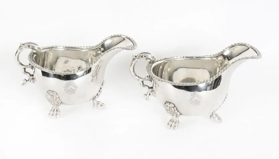 Antique Pair English Old Sheffield Silver Plated Sauce Boats 1830 19th Cent