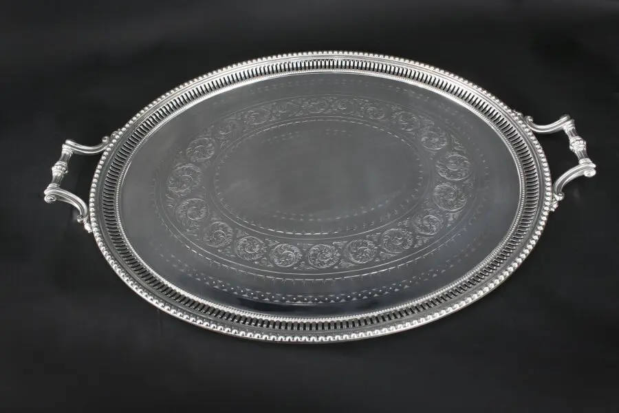 Antique Monumental Victorian Oval Silver Plated Tray 1880 19th Century
