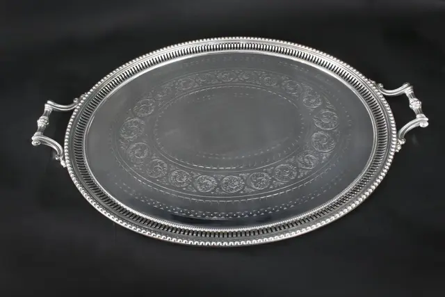 Antique Monumental Victorian Oval Silver Plated Tray 1880 19th Century