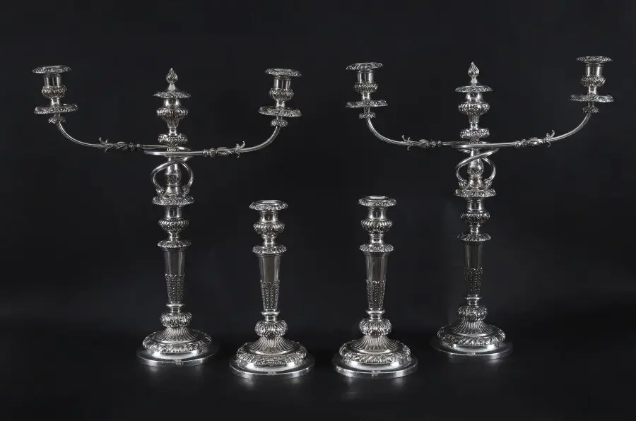 Antique Large Old Sheffield George III Candelabra 4 Piece Suite, 18th Century