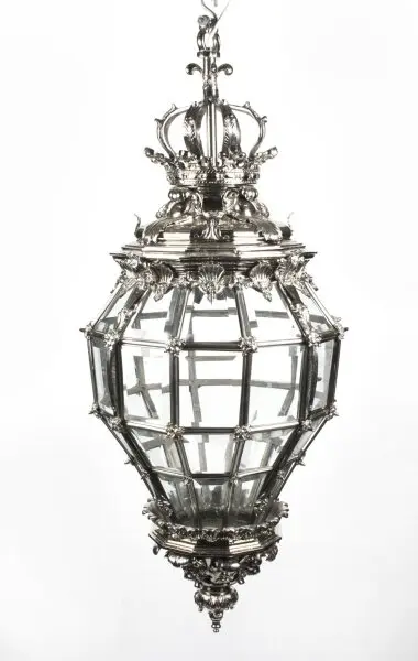 Vintage Silvered Bronze Versailles Diamond Baluster Lantern 20th C