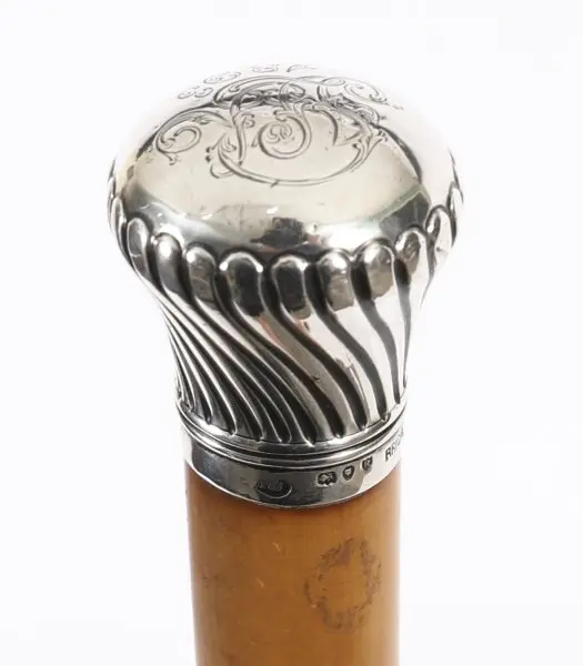 Antique Sterling Silver Walking Cane Stick Thomas Johnson 1892 & Briggs