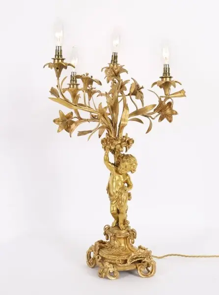 Antique Monumental French Ormolu Cherub Table Lamp c.1870