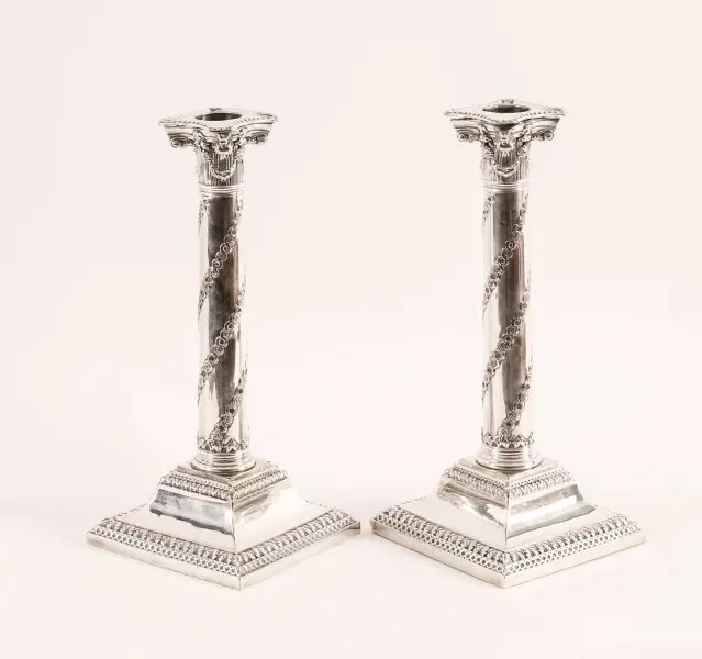 Antique Pair Old Sheffield Silver Plated Candlesticks Circa 1775 18th C