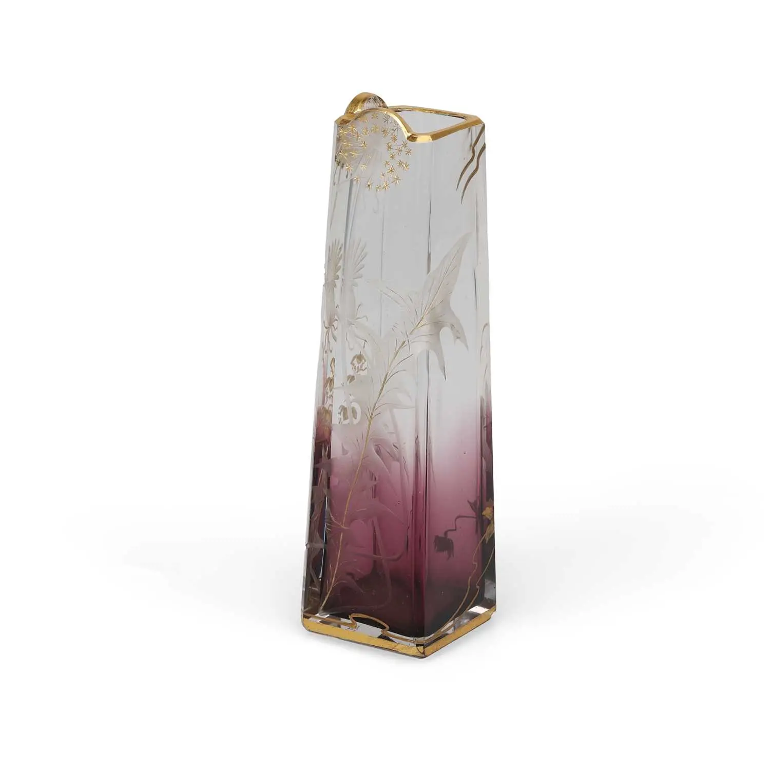 AN ART NOUVEAU BOHEMIAN CARVED AND GILT GLASS VASE PROBABLY BY MOSER