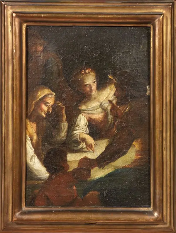 Interno con figure a lume di candela (Le tre età) Scuola emiliana