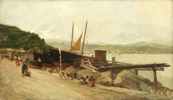 Le barche da pesca, 1890 ca. Pietro Fragiacomo (Trieste, 1856 - Venezia, 1922)
