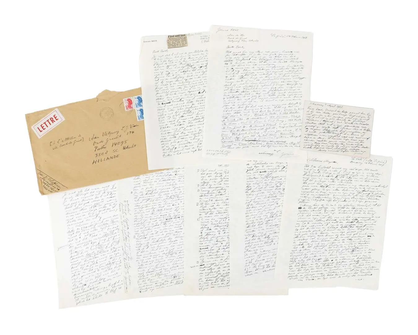 Gerard Reve – 5 original handwritten letters on 7 sheets, most of