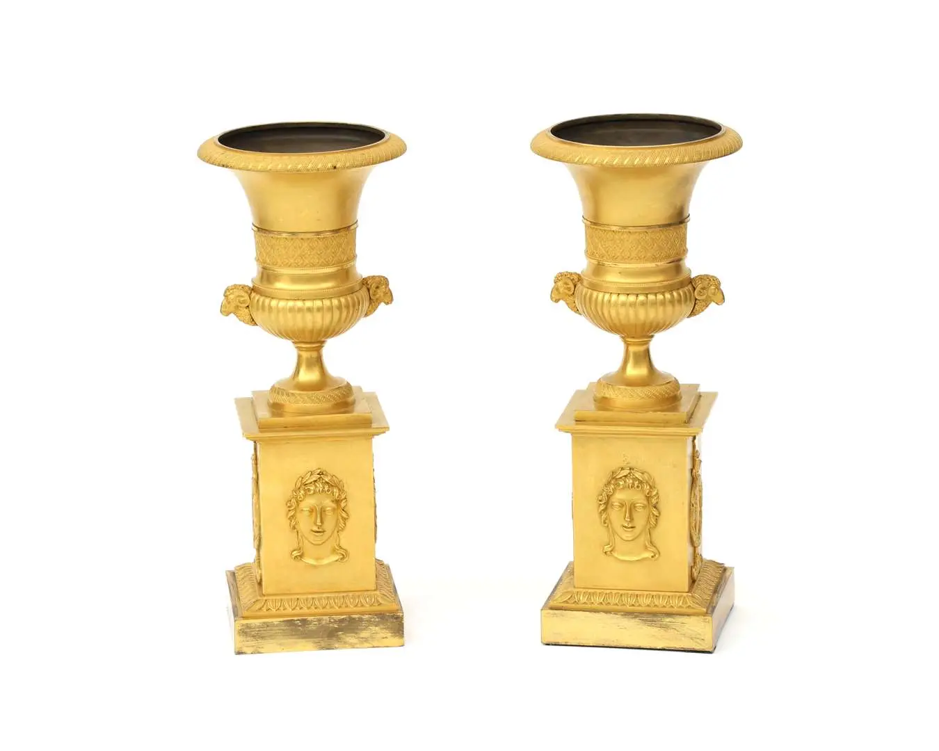 Two ormolu/fire-gilt bronze Empire vases, France, c. 1810