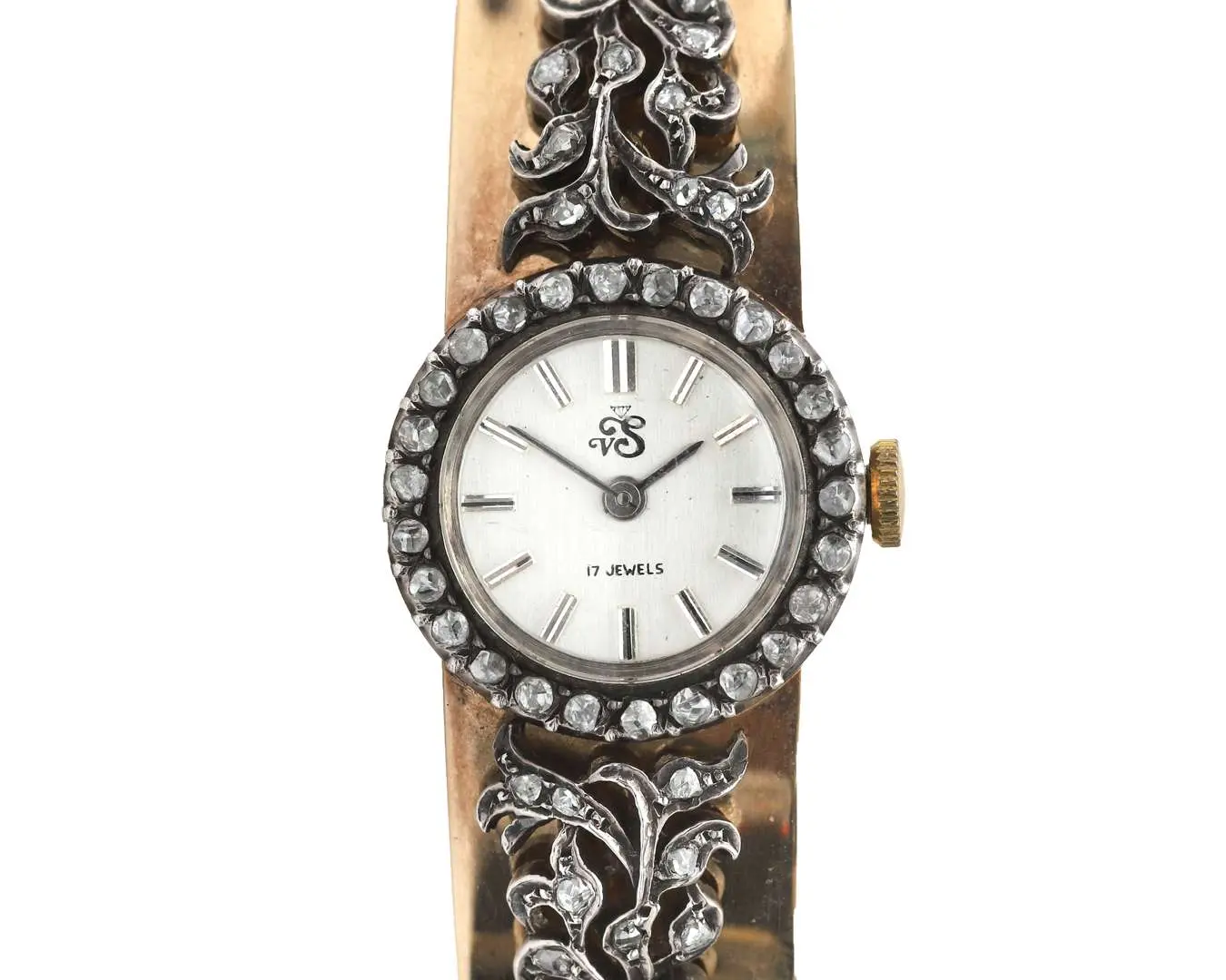 A 14k yellow gold ladies’ wristwatch set with rose-cut diamonds