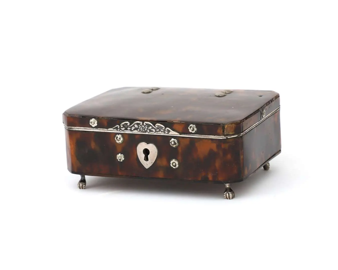 A tortoiseshell box with silver mountings, Holland, probably Batavia