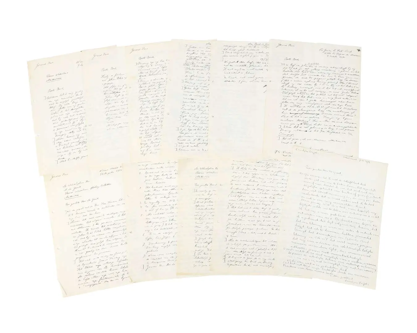 Gerard Reve – 5 original handwritten letters on 10 sheets of paper