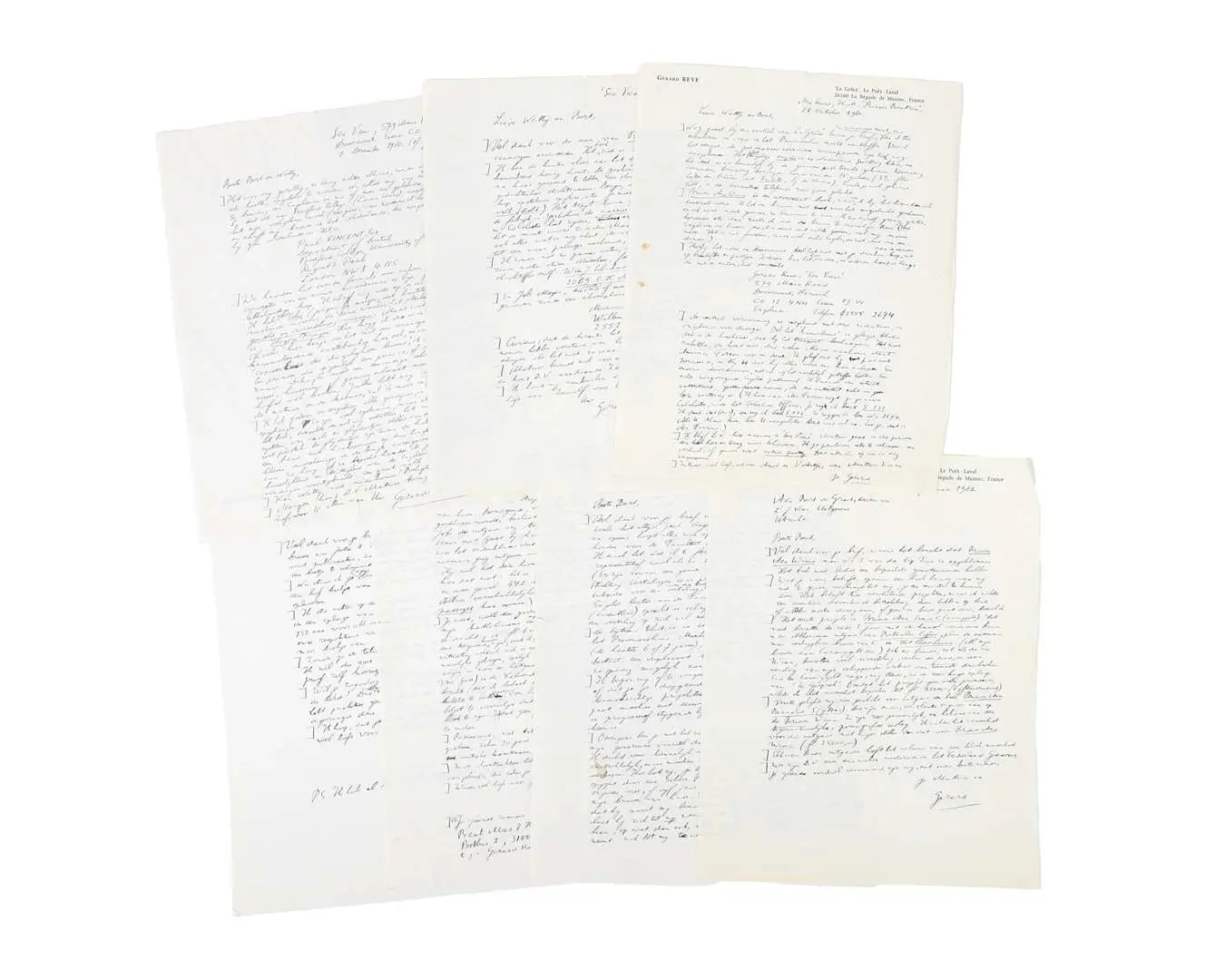 Gerard Reve – 7 original handwritten letters on 8 sheets of paper