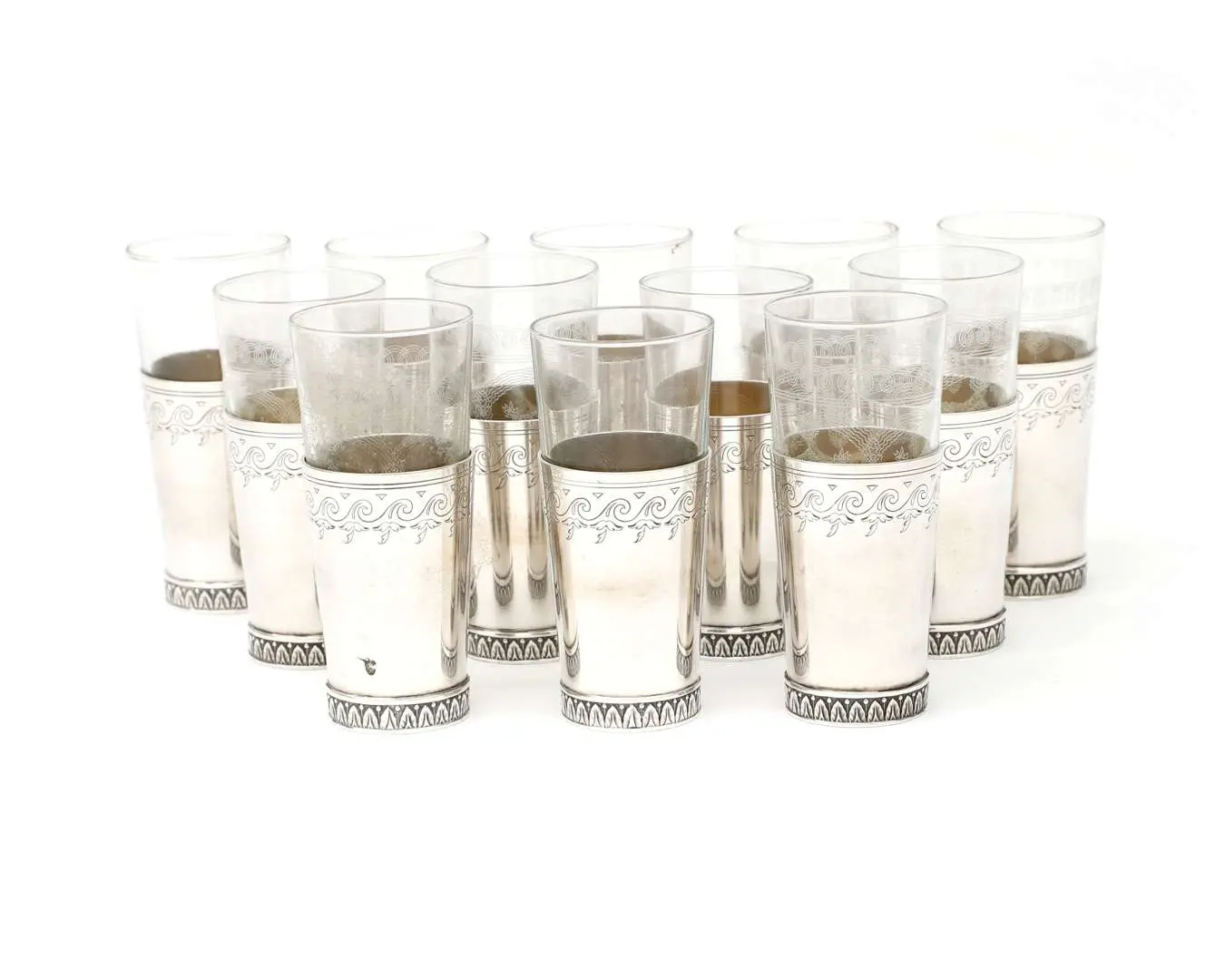 Twelve silver and glass goblets, Germany, Bremen, 20th century
