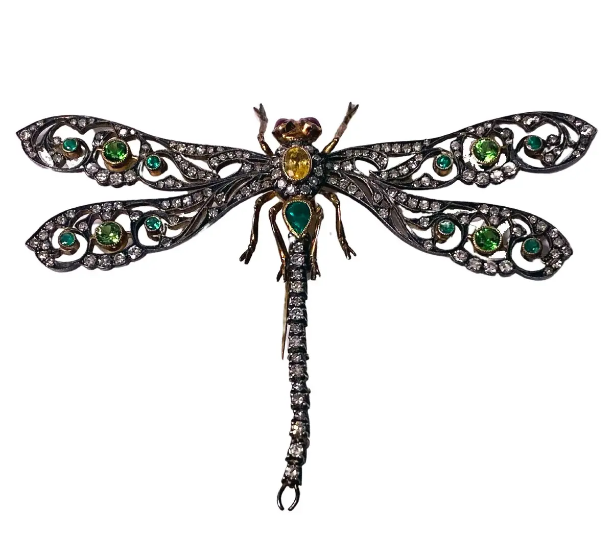 Antique Gold Gem set Dragon Fly Brooch European C.1910.