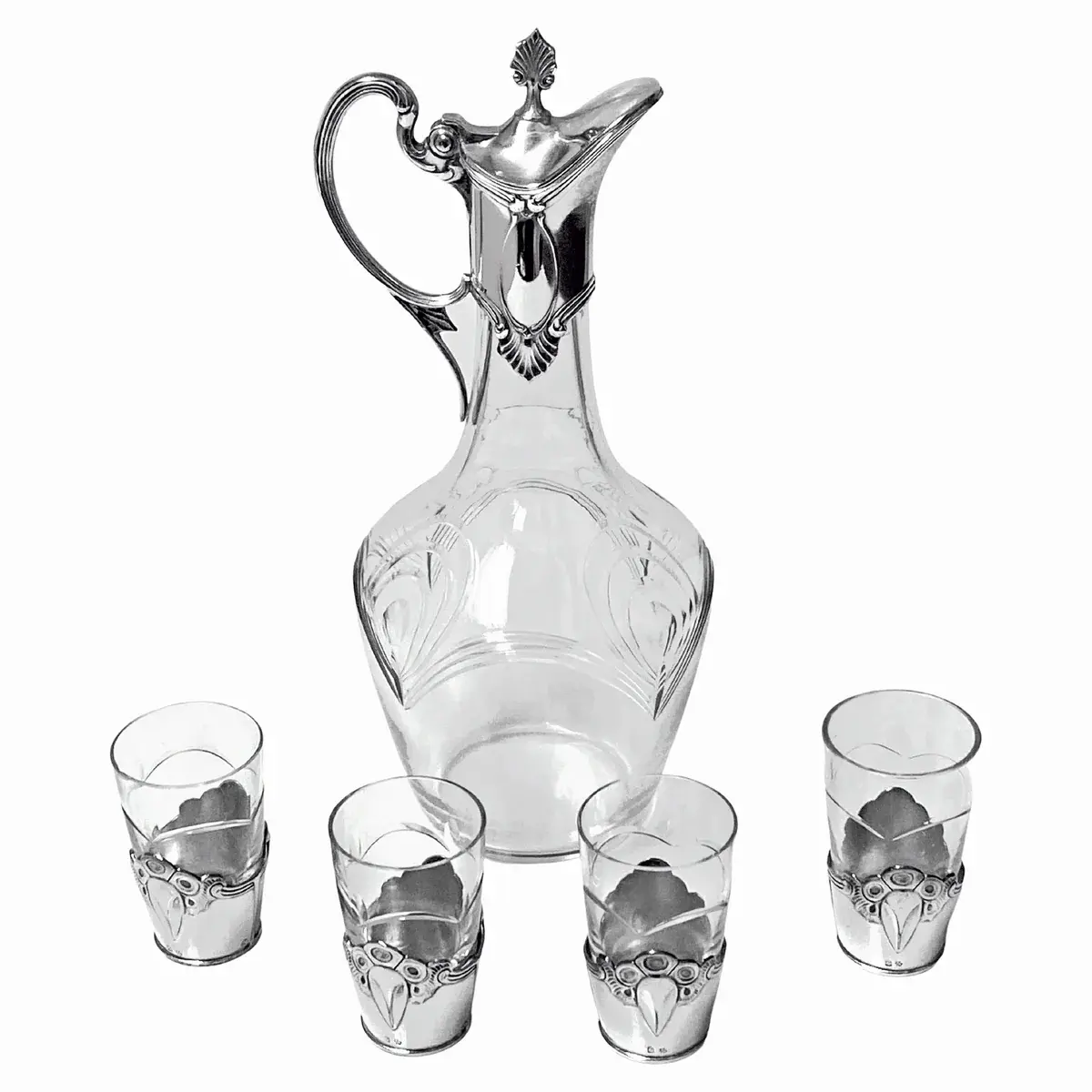 WMF Art Nouveau cut glass and silverplate Liqueur Set C.1900
