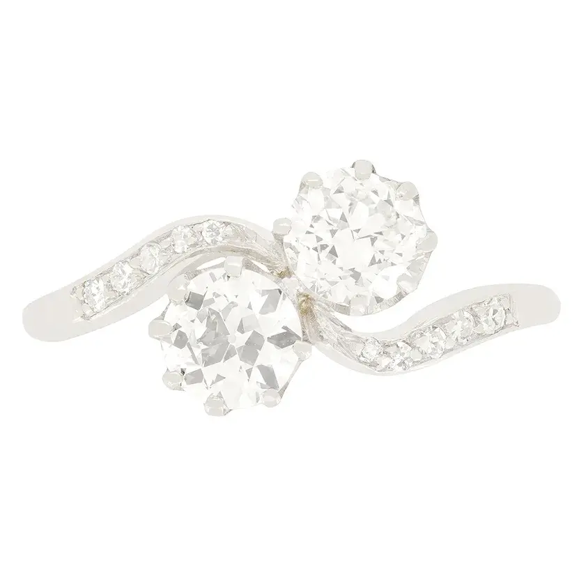 Art Deco 1.00ct Diamond Two Stone Twist Ring, c.1920s