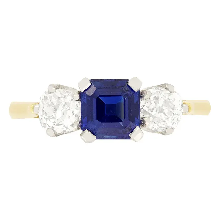 Vintage 1.20ct Sapphire and Diamond Trilogy Ring, c.1940s