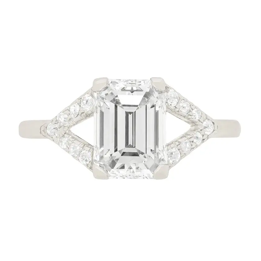 Art Deco 2.01ct Emerald Cut Diamond Engagement Ring, c.1920s