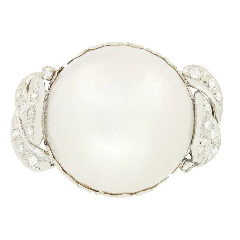 Vintage Pearl and Diamond Cocktail Ring, c.1970s
