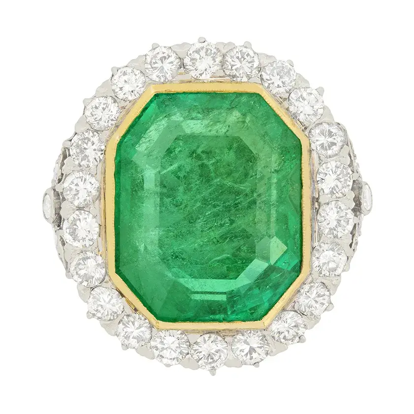 Art Deco 16.10ct Colombian Emerald and Transitional Cut Diamond Halo