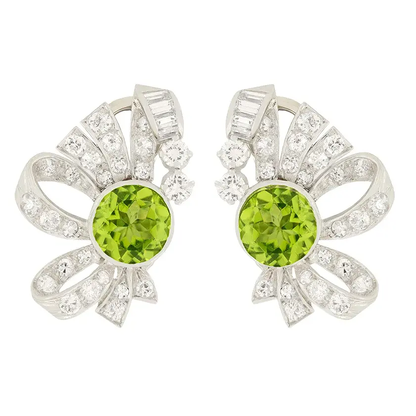 Late Deco 3.00ct Peridot and Diamond Earrings, c.1940s