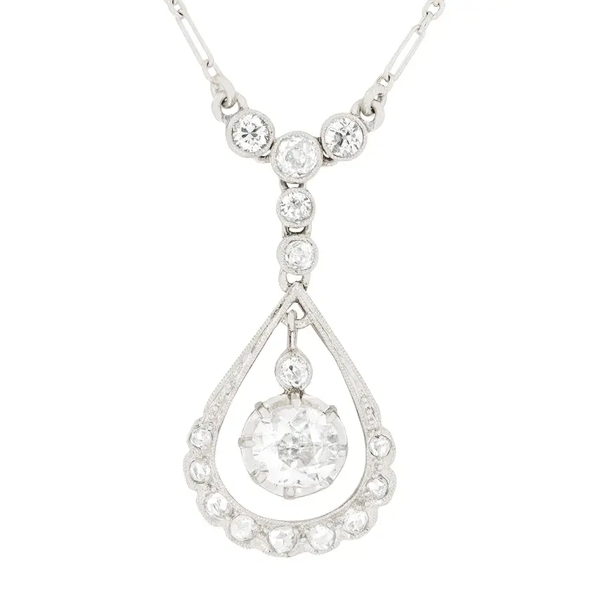 French Art Deco 0.80ct Diamond Drop Necklace, c.1920s