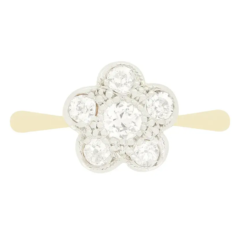 Edwardian 0.40ct Diamond Daisy Cluster Ring, c.1910s