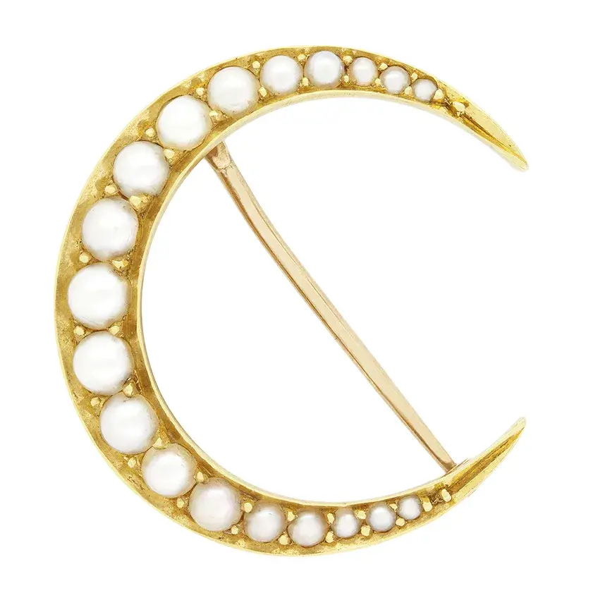 Victorian Pearl Half Moon Brooch, c.1900s