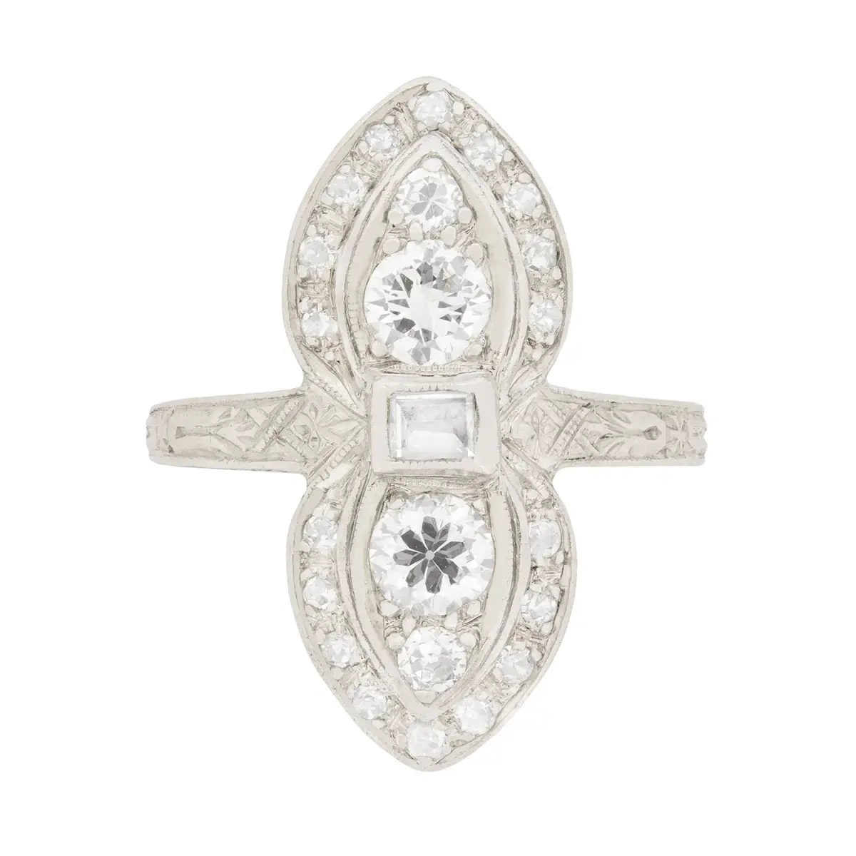 Art Deco 1.06ct Diamond Bowtie Pattern Ring, c.1920s