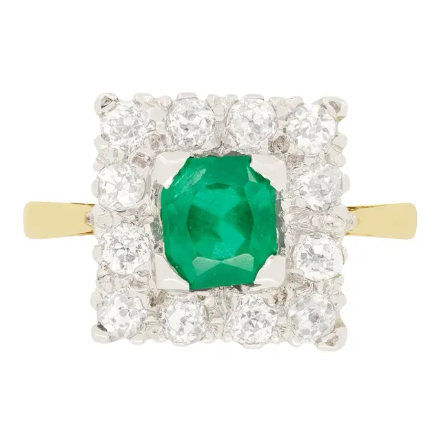 Art Deco 0.75ct Emerald and Diamond Cluster Ring, c.1930s