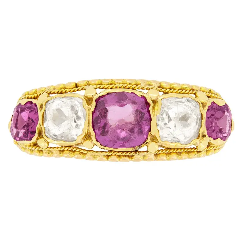 Victorian 1.00ct Purple and White Sapphire Five Stone ring, c.1860s