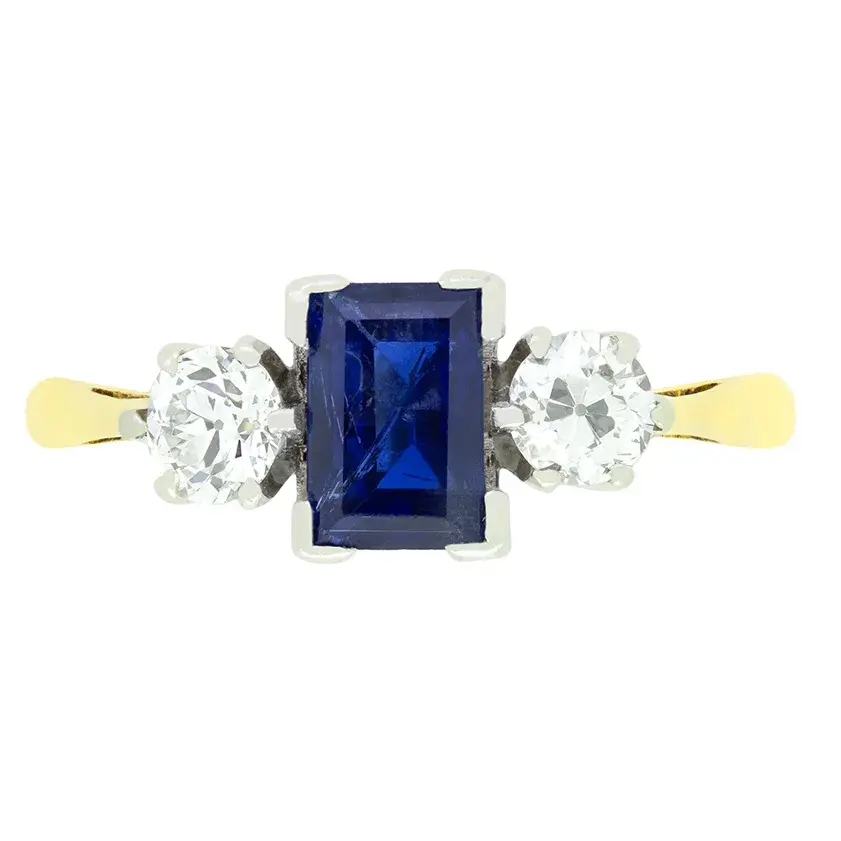 Edwardian 0.75ct Sapphire and Diamond Trilogy Ring, c.1910s
