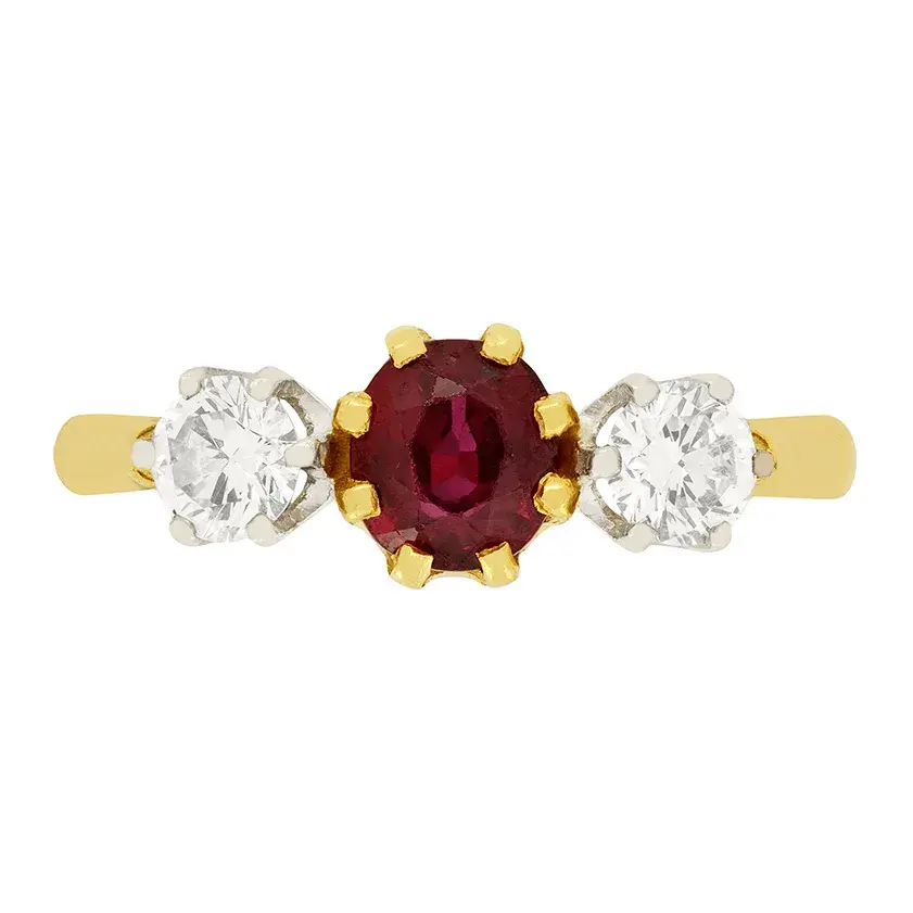 Vintage 0.50ct Ruby and Diamond Three Stone Ring, c.1980s
