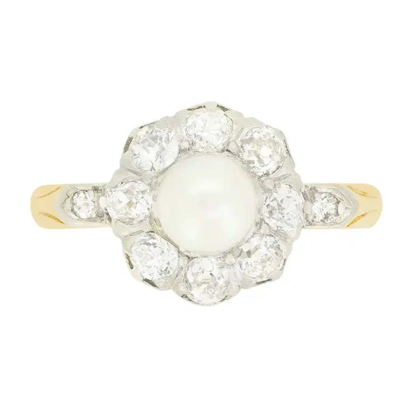 Edwardian Pearl and Diamond Cluster Ring, c.1910s