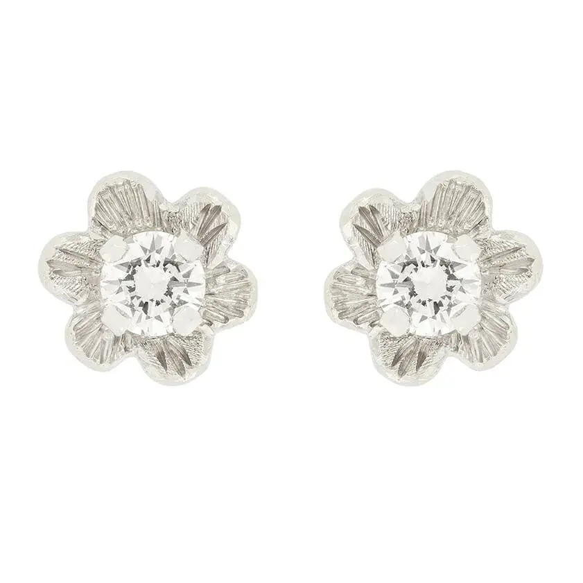 Late Deco 0.60ct Diamond Earrings, c.1940s