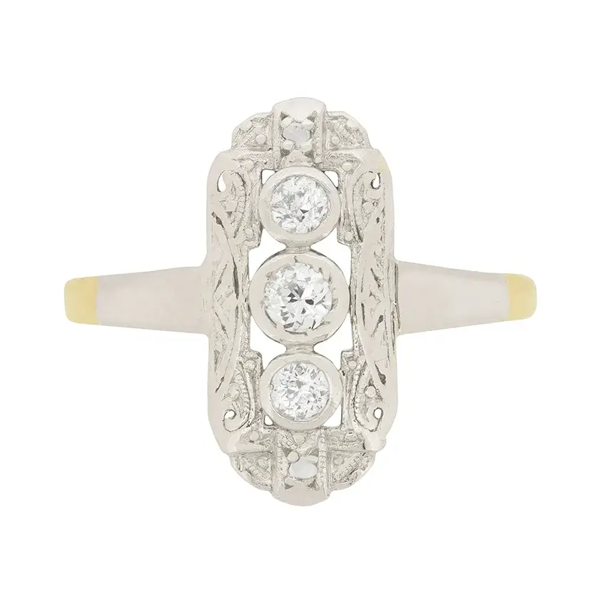 Edwardian 0.35ct Diamond Three Stone Cluster Ring, c.1910s
