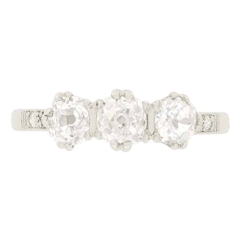Art Deco 1.10ct Diamond Three Stone Ring, c.1920s