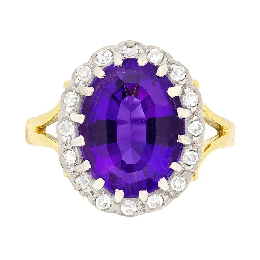 Art Deco Amethyst and Diamond Cluster Dress Ring, c.1930s