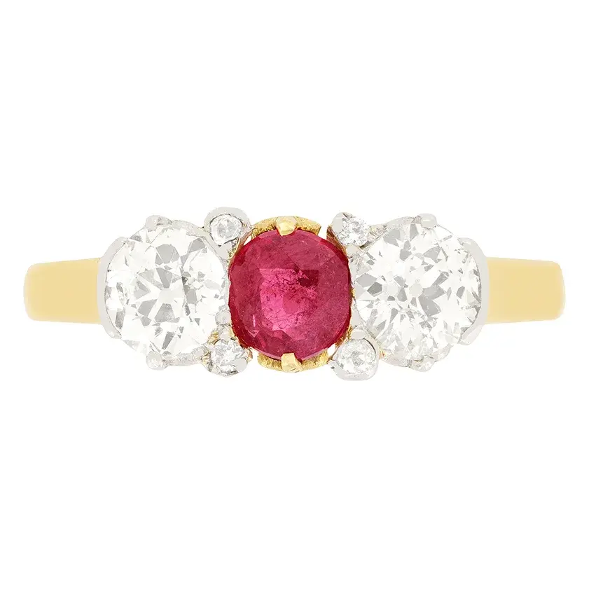 Belle Époque 0.40ct Ruby and Diamond Trilogy Ring, c.1910s