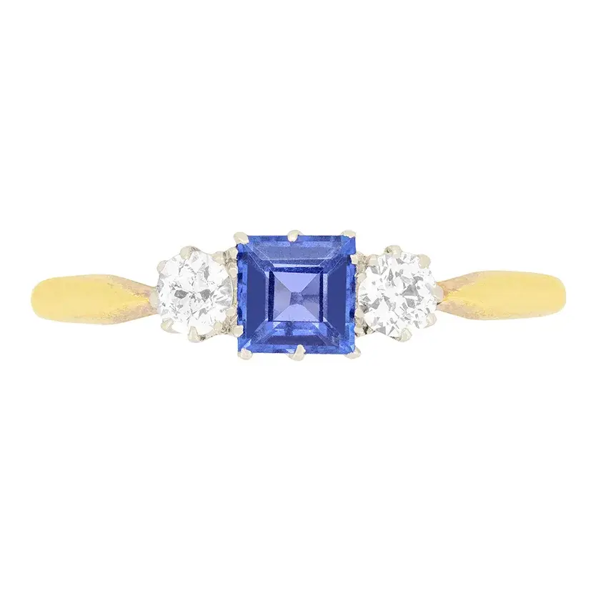 Edwardian 0.50ct Sapphire and Diamond Three Stone Ring, c.1910